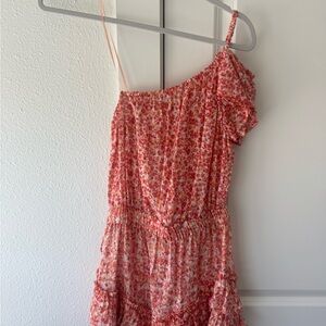 Poupette St. Barth Pink and Coral Floral One-Shoulder Dress